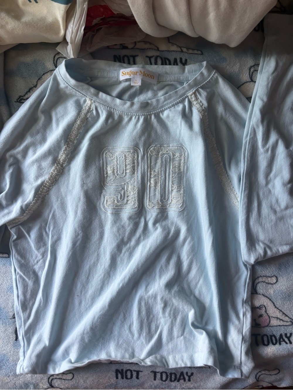 Girls' Light Blue Long Sleeve Tee with '90' Embroidery